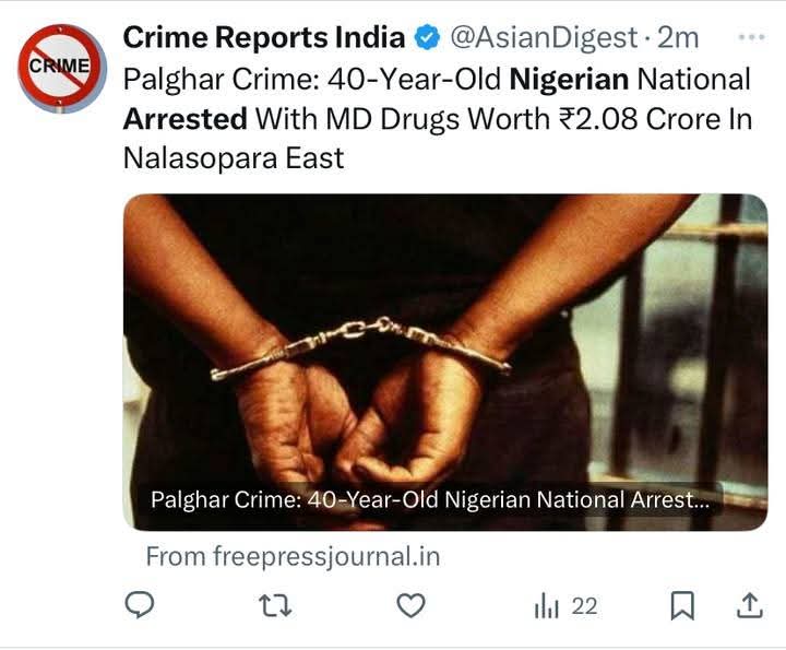 40-Year-Old Nigerian Arrested With Drugs Worth ₦384.8 Million In India
