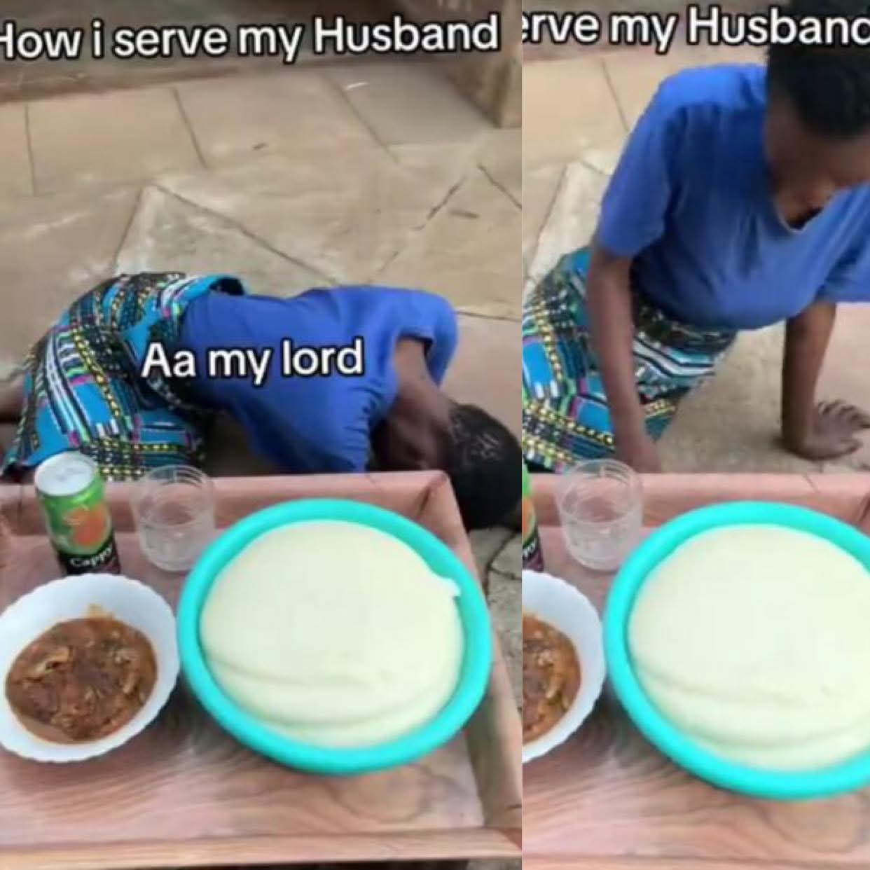 Watch how a lady served food to her husband that got people talking Watch how a lady served food to her husband that got people talking