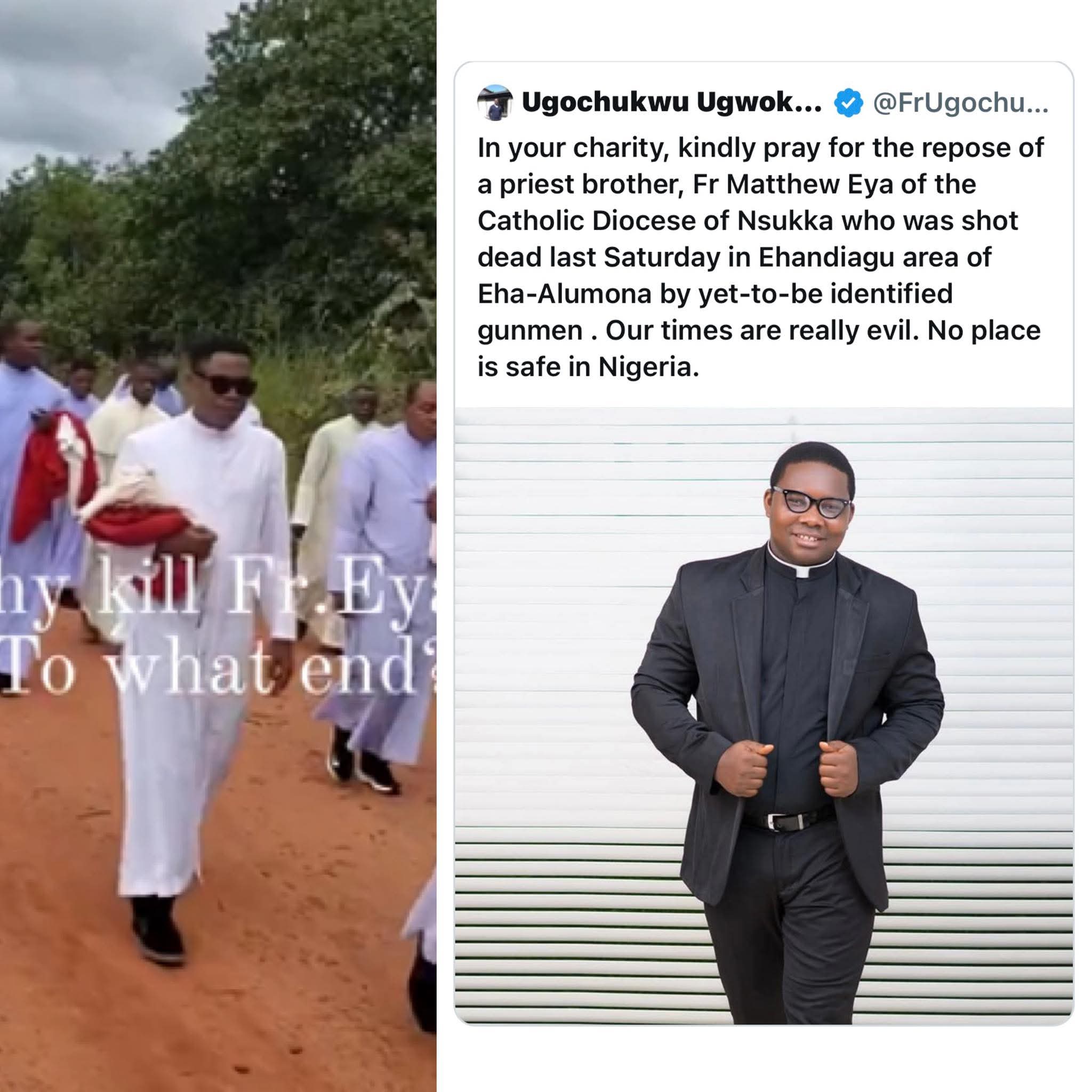 T£ars in Enugu as Parishioners Pray at Site Where Catholic Priest Was Murd£red