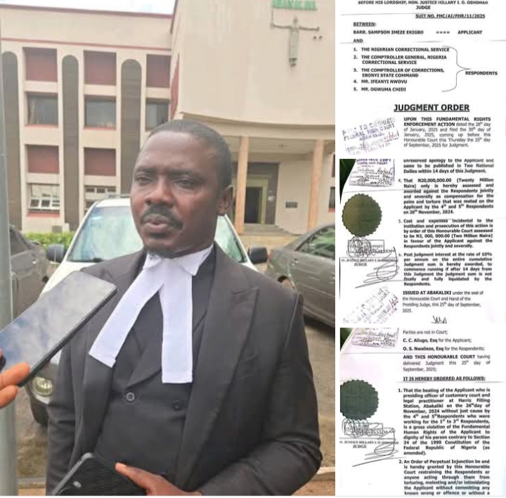 Court Awards 22 Million Naira To Ebonyi Lawyer After He Received Slaps From Correctional Officers 