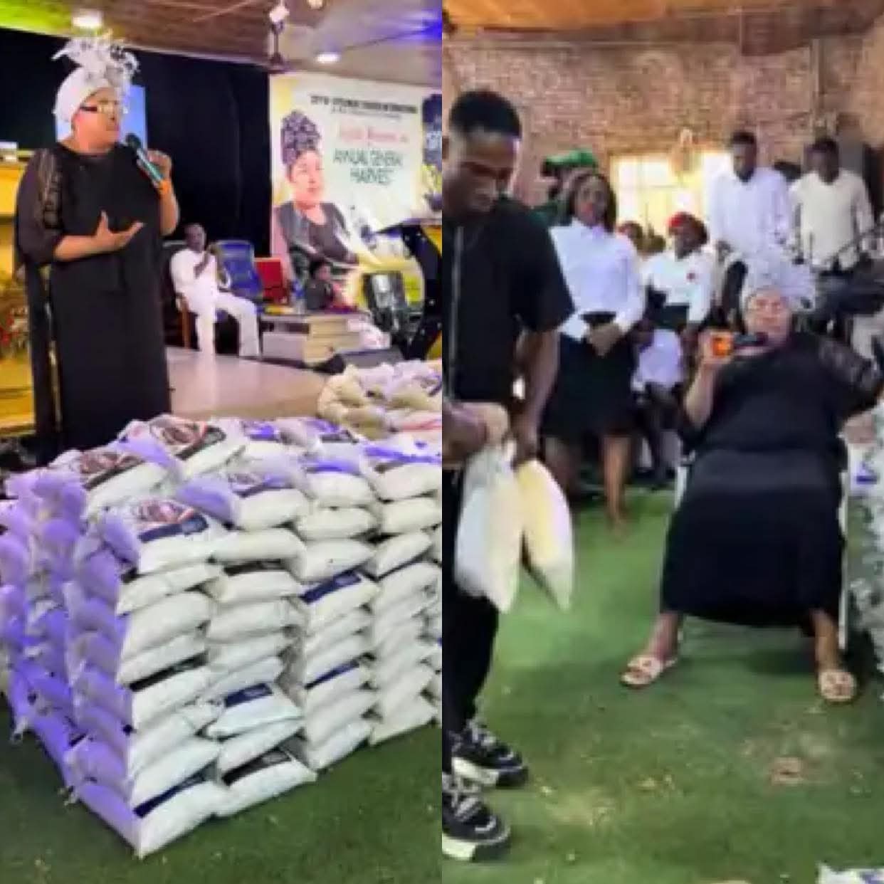 Prophetess Distributes Bags of Rice and Yams to Her Church Members