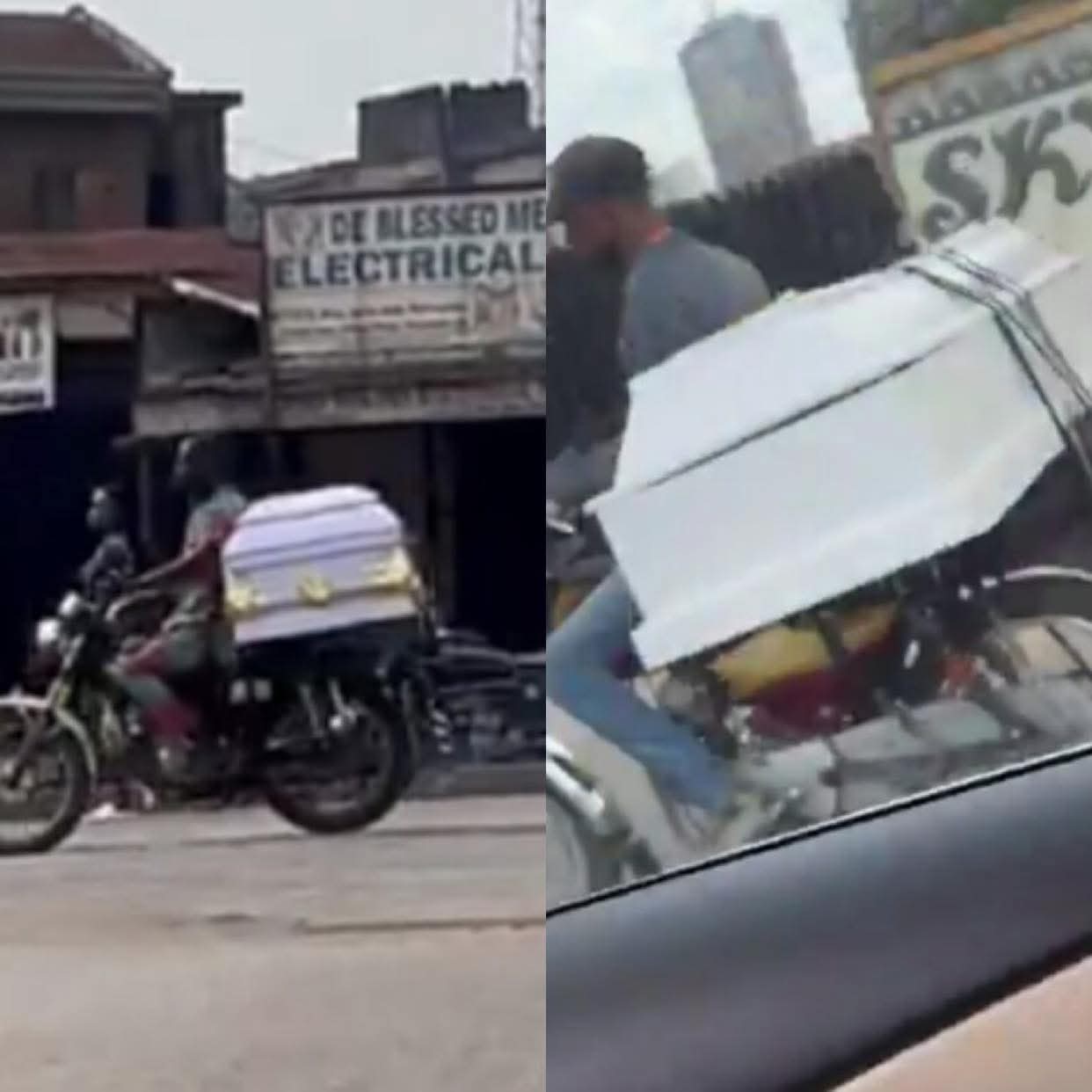 Coffin on okada? Viral video leaves Nigerians in sh0ck