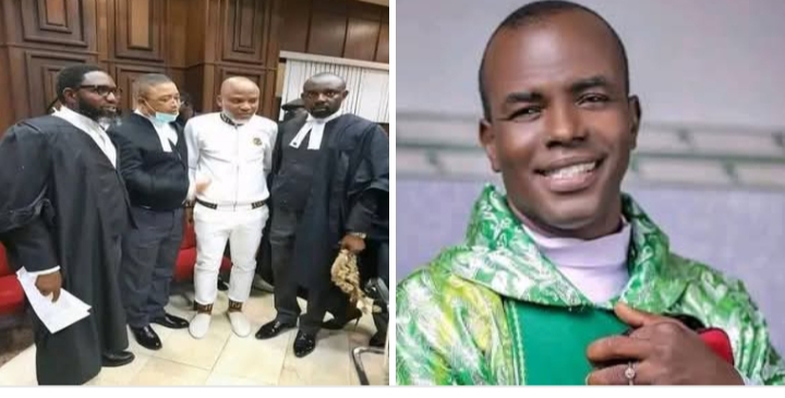Drama in Abuja Court as Rev. Fr. Mbaka Storms Nnamdi Kanu’s Trial, Demands to Take Him Home
