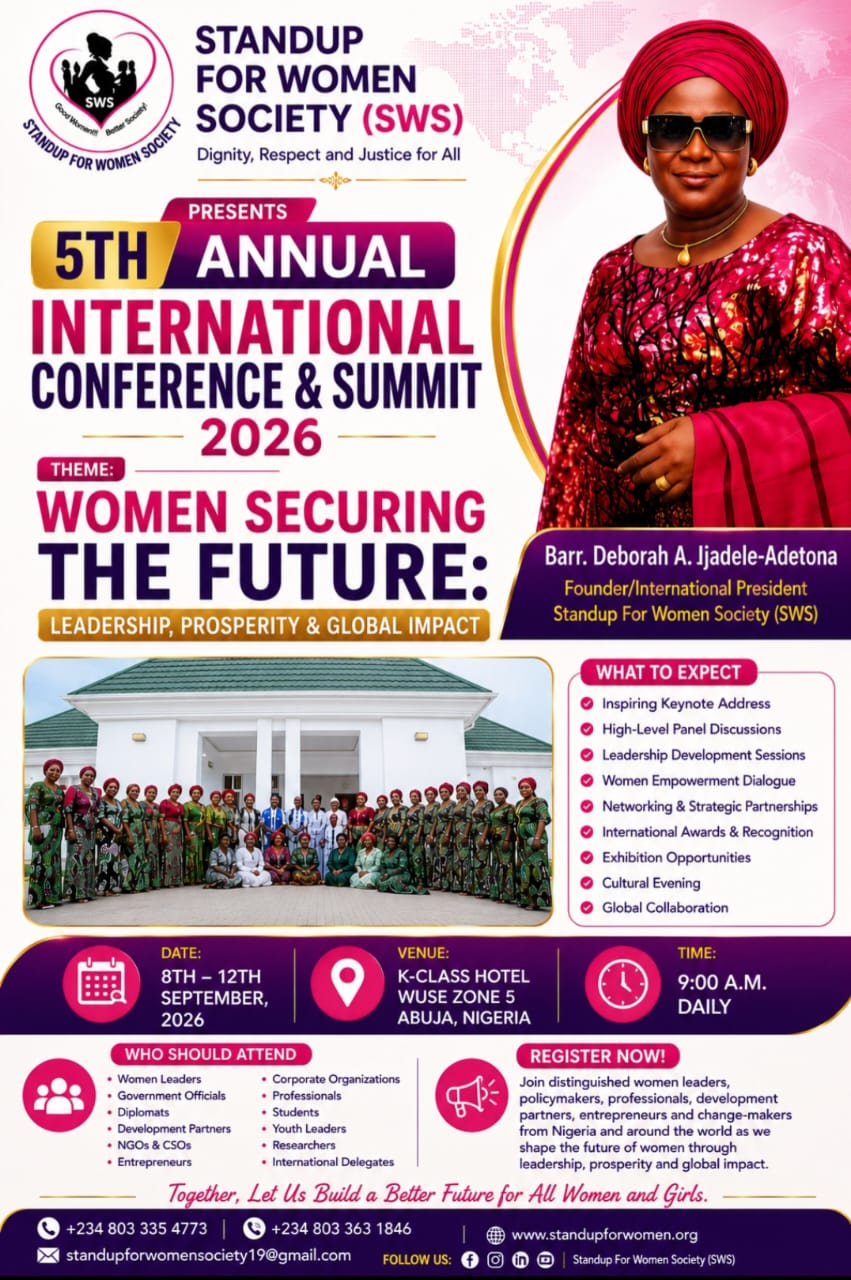 Standup for Women Society Unveils 5th Annual International Conference & Summit 2026, Invites Global Leaders to Abuja